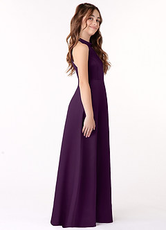Azazie Laurel Junior Grape A-Line Stretch Satin Dress image2