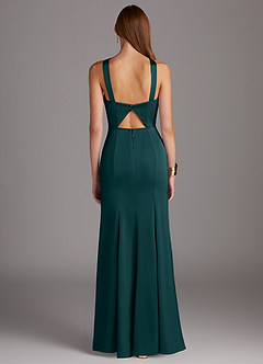 Azazie Elana Bridesmaid Dresses Pine Sheath Side Slit Stretch Satin Dress image4