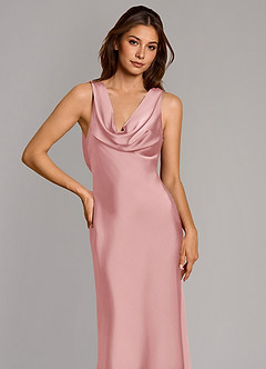 Azazie Cheryl Vestidos de damas de honor Vestido de Rosa Empolvado de Satén Elástico de Corte Sirena image6