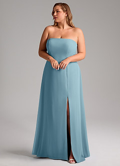 Azazie Wren Vestidos de damas de honor Vestido de Azul Malhumorado de Gasa de Corte en A Convertible con Corte Lateral image10