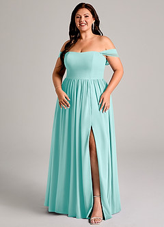 Azazie Calianna Bridesmaid Dresses Aqua A-Line Off the Shoulder Chiffon Convertible Dress image14