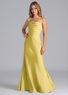 Azazie Seema Bridesmaid Dresses Canary Mermaid Corset Stretch Satin Dress image5