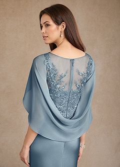 Azazie Hera Mother of the Bride Dresses Dusty Blue A-Line Lace Stretch Satin Dress image6