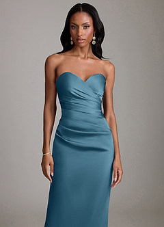 Azazie Sonora Suknie dla druhen Osłona Bez ramiączek Satyna elastyczna Do ziemi Sukienka image5