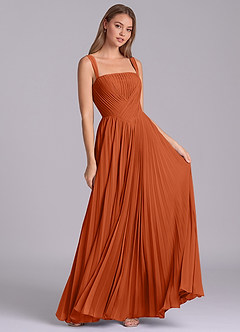 Azazie Mina Vestidos de madrinha de casamento Vestido Laranja Queimada de Chiffon de Linha A com Plissado image3