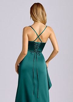 Azazie Sarai Bridesmaid Dresses Peacock Sheath Corset Stretch Satin Dress image2