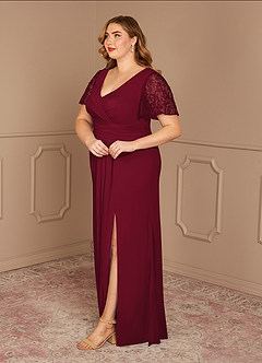 Azazie Jannie Abiti per la Madre della Sposa Abito A-Line in Chiffon Elasticizzato con Scollo a V in Pizzo Burgundy image10