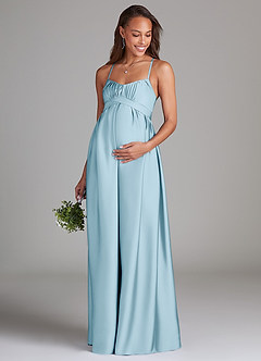 Azazie Llana vestidos de dama de honor de maternidad Vestido de Corte En A Con bolsillos Hasta el suelo Satén Elástico image1