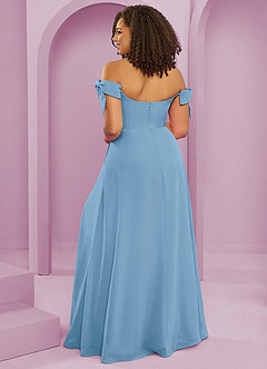 Barbie ♥ Azazie Robes de demoiselle d'honneur Robe Trapèze Convertible en Mousseline de soie Épaule décolletée Acier Bleuté image8