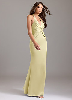 Azazie Valerie Brudtärnklänningar Klä av Sjöjungfru i Stretch Satin Plisserad Citronsorbet image4