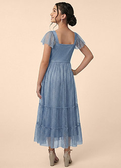 Azazie Taffy Junior Formal Vestido de Azul Polvo Crepuscular de Gasa de Corte en A con Volante image6