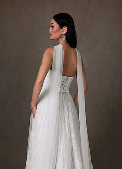 Azazie Adriana Wedding Dresses Diamond White A-Line Strapless Lace Dress image8