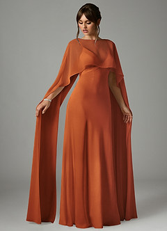 Azazie Stefania Bridesmaid Dresses Cinnamon A-Line Stretch Satin Dress image3