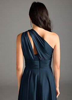 Azazie Charlize Jurken voor bruidsmeisjes Jurk van Stretch Satijn met A-lijn One-shoulder Donkere Marine image8