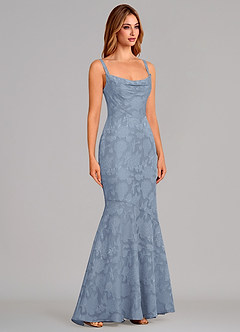 Azazie Aubrey 신부 들러리 드레스 인어 절하다 플로럴 번아웃 바닥 길이 드레스 image4