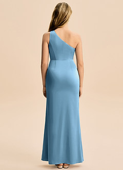 Azazie Akilah Junior Robe Fourreau en Satin extensible Plissée Acier Bleuté image6