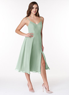 Azazie Clarissa Bridesmaid Dresses Agave A-Line V-Neck Chiffon Dress image3