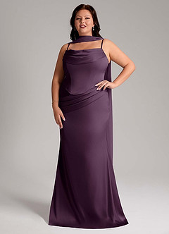 Azazie Sorrel Bridesmaid Dresses Plum Mermaid Strapless Stretch Satin Convertible Dress image10
