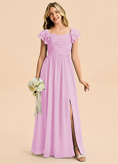 Azazie Anaya Junior Abito A-Line in Chiffon Scollo a Cuore Rosa Confetto image4