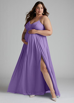 Azazie Annabelle Maternity Bridesmaid Dresses A-Line V-Neck Pleated Mesh Floor-Length Dress image7