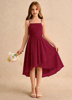 Azazie Twilight Dance Girls Formal Flower Girl Dresses Burgundy A-Line Pleated Chiffon Dress image1