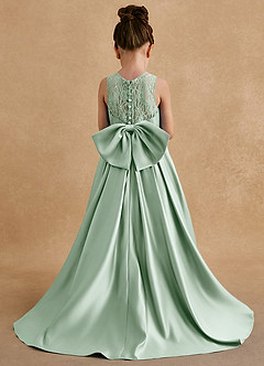 Azazie Sammy Flower Girl Dresses Agave A-Line Lace Matte Satin Dress image4