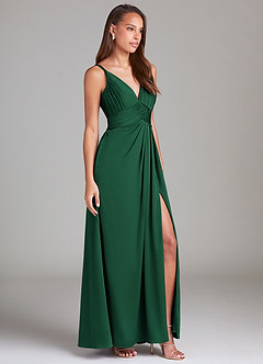 Azazie Maren Allure Vestidos de damas de honor Vestido de Verde Oscuro de Satén Elástico de Corte en A con Encaje image4