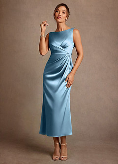 Azazie Mazhe Abiti per la Madre della Sposa Abito A-Line in Raso Elasticizzato Plissettato Blu Acciaio image1