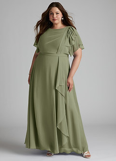 Azazie Aaliyah Modest Bridesmaid Dresses A-Line Scoop Pleated Chiffon Floor-Length Dress image6