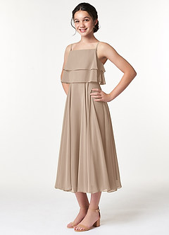 Azazie Ensley Junior Taupe A-Line Pleated Chiffon Dress image4