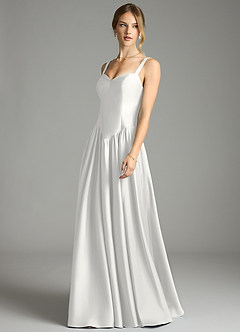 Azazie Evadina Suknie dla druhen Linia A Gorset Satyna elastyczna Do ziemi Sukienka image3