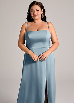 Azazie Wren Brudtärnklänningar Klä av A-Linje i Stretch Satin Axelbandslös Dammblå Konvertibel image11