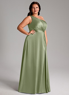 Azazie Brooke Bridesmaid Dresses Pistachio A-Line One Shoulder Stretch Satin Dress image3
