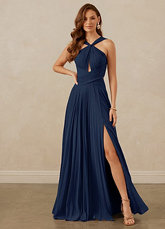 Christian Siriano Bridal for Azazie 1009 Bridesmaid Dresses Dark Navy A-Line Pleated Chiffon Dress image2