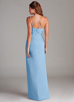 Azazie Eren Vestidos de damas de honor Vestido de Azul Pálido de Gasa de Corte Recto con Hombro unilateral image7