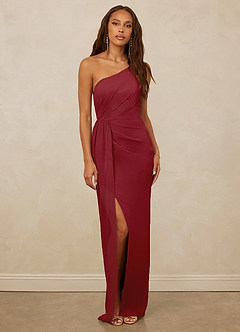 Christian Siriano Bridal for Azazie 1003 Bridesmaid Dresses Pomegranate Sheath One Shoulder Chiffon Dress image1