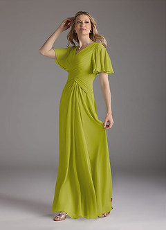 Azazie Morning Glory Mother of the Bride Dresses Lemongrass A-Line V-Neck Ruched Chiffon Dress image4
