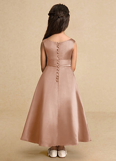 Azazie Lindy Flower Girl Dresses Champagne Rose A-Line Pleated Matte Satin Dress image7
