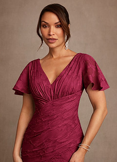 Azazie Jolene Mother of the Bride Dresses Burgundy Mermaid Pleated Floral Burnout Dress image5