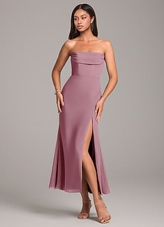 Azazie Saige Bridesmaid Dresses Vintage Mauve Sheath Off the Shoulder Chiffon Convertible Dress image6