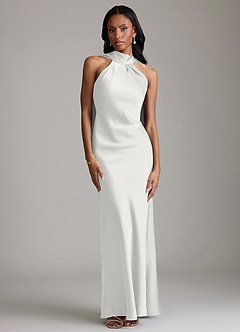Azazie Cassiana Bridesmaid Dresses White Mermaid Pleated Stretch Satin Dress image1