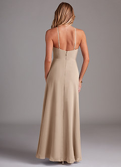 Azazie Bailey Bridesmaid Dresses Taupe A-Line Halter Side Slit Chiffon Dress image2