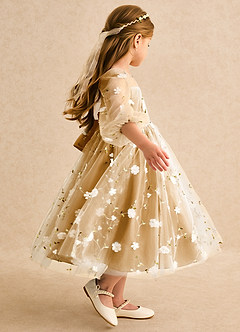 Azazie Elowen Flower Girl Dresses Butterscotch A-Line Sweetheart Neckline Lace Dress image6