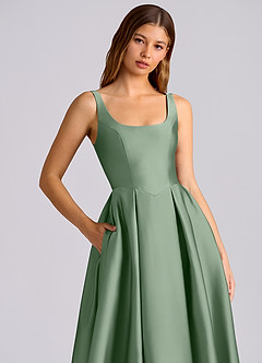 Azazie Amalie Bridesmaid Dresses Matcha A-Line Pleated Stretch Satin Dress image2