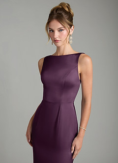 Azazie Tamera Robes de demoiselle d'honneur Robe Sirène en Satin extensible Plissé Prune image5