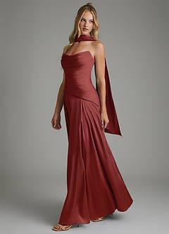 Azazie Gabriela Brautjungfernkleider A-Linie Korsett Stretch-Satin Kleid Terrakotta image6