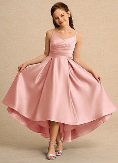 Azazie Sweets Girl Jurken voor bloemenmeisjes A-Lijn Jurk van Mat Satijn Geplooid Rozet image4