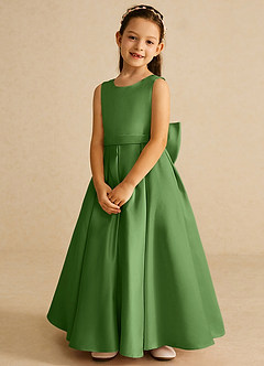 Azazie Pipsy Abiti da Ragazza di Fiori Abito A-Line in Raso Opaco Fiocco Basilico image4