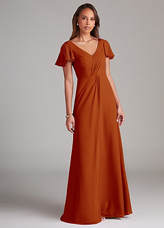 Azazie Soren Brautjungfernkleider A-Linie Gestreift Chiffon Kleid Paprika image1