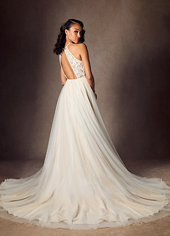 Azazie Odell Robes de mariée Robe Trapèze en Tulle Paillettes dos nu Diamant Blanc Champagne image1